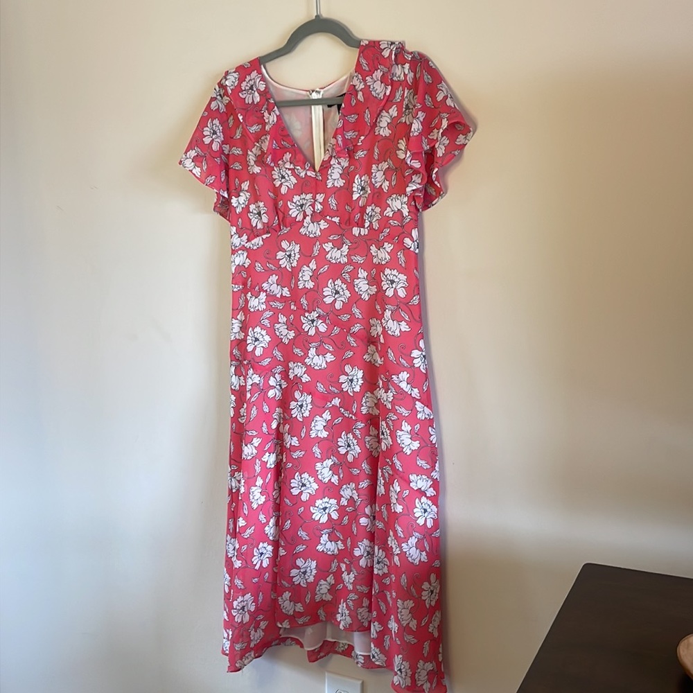 🌸 Flamingo Pink Floral Midi Summer Dress - Picture 4 of 5